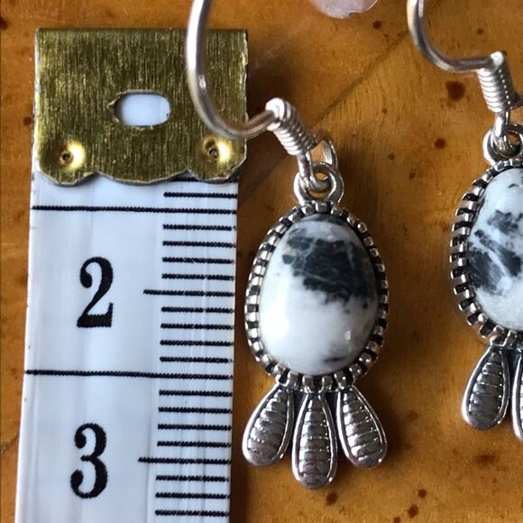 Natural White Buffalo Sterling Silver Feather Earrings - Picture 3 of 7
